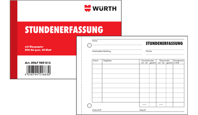 Wurth Form hour recording - FORMULIER URENREGISTRATIE - 0967989015961    5